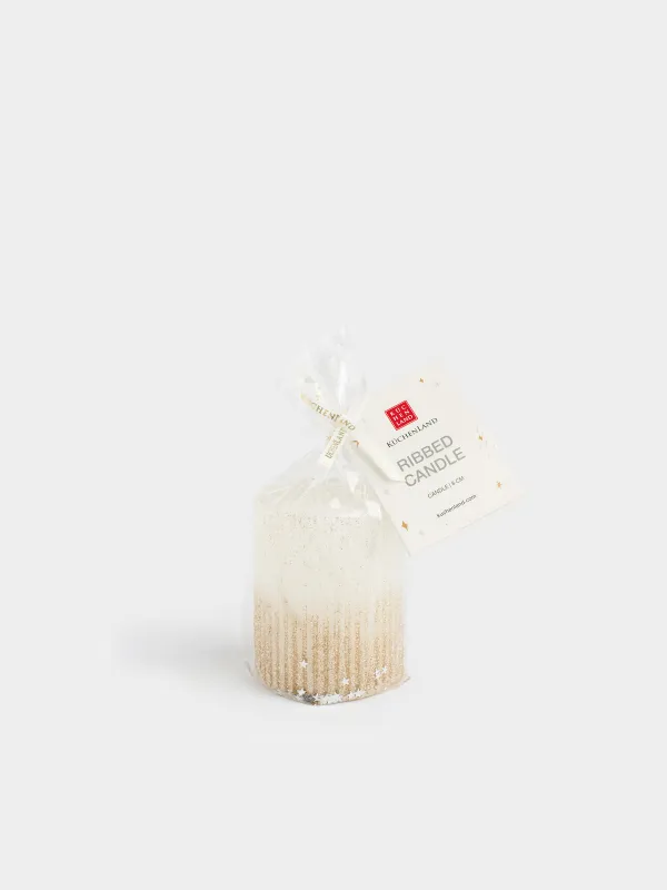 Свеча, 8 см, цилиндрическая, с блестками, Ribbed candle, image-3