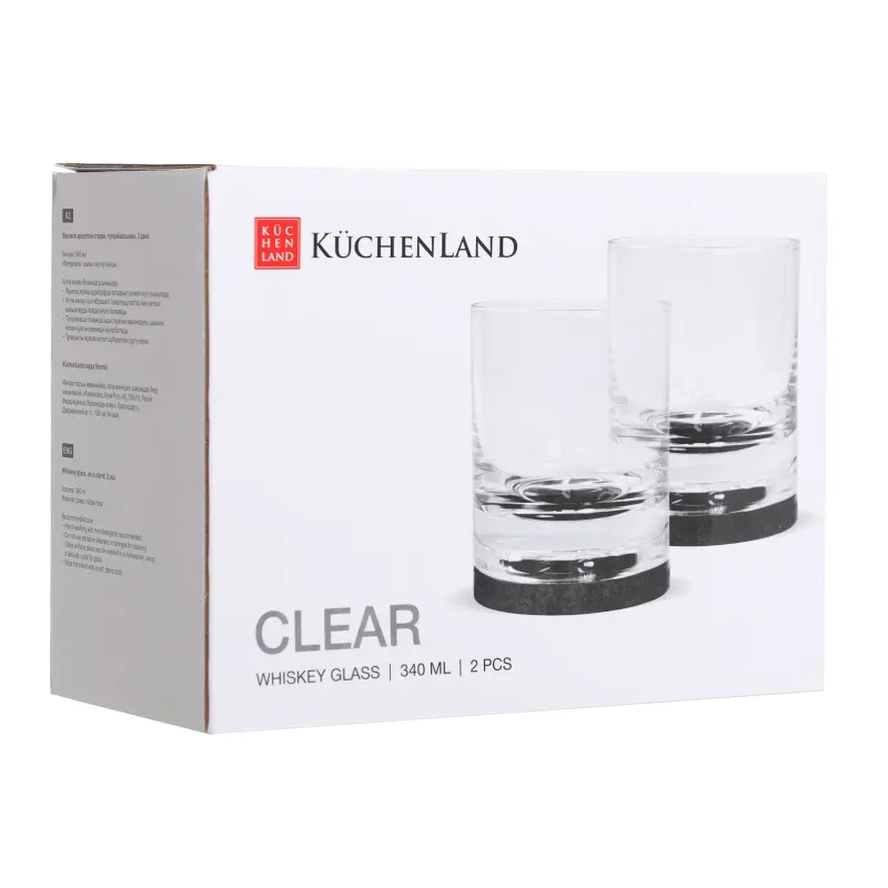 Стакан для виски, 10 см, 340 мл, 2 шт, на подставке, стекло/дерево, Clear, image-3