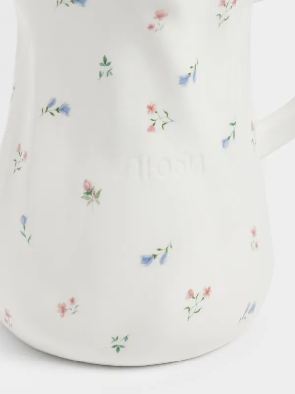 Кувшин, 1,4 л, керамика D, молочный, Нежные цветы, El flora, image-1