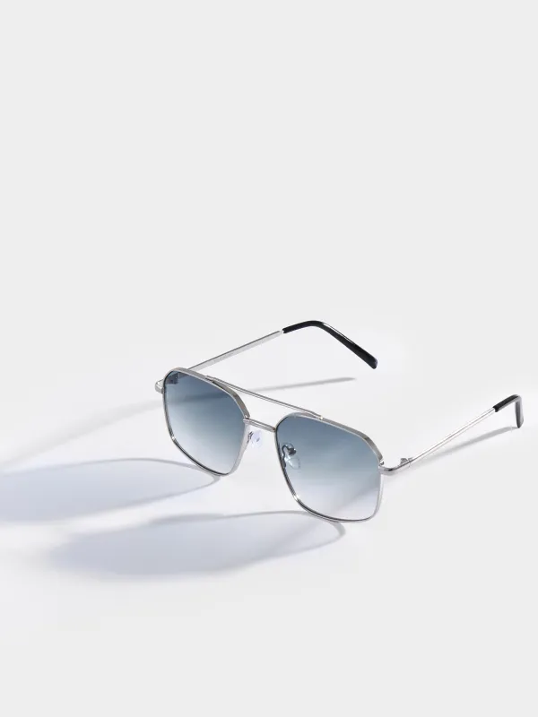 Очки солнцезащитные, сталь/пластик, квадратные, серебристо-черные, Авиаторы, Geometric, image-2
