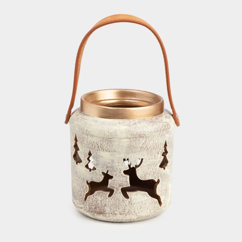 Подсвечник, 13 см, для чайной свечи, с ручкой, фарфор P, серо-коричневый, Олени, Woodland story