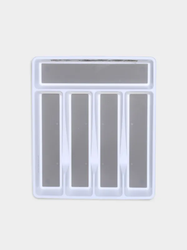 Лоток для столовых приборов, 33х29 см, 5 отд, пластик/каучук, бело-серый, Non-slip, image-0