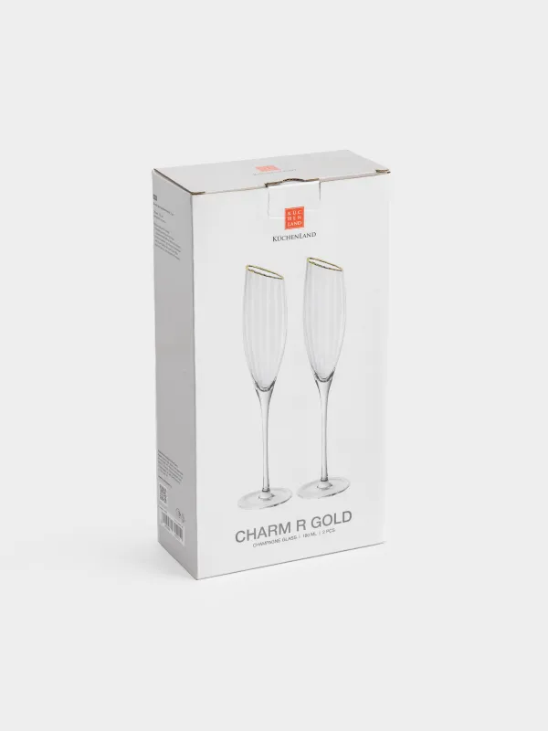 Бокал для шампанского, 2 шт, с золотистым кантом, Charm R gold, image-6