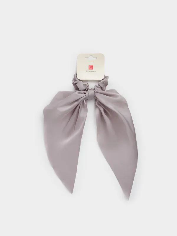 Резинка для волос, 25 см, с лентой, сатин, серая, Silk, image-4