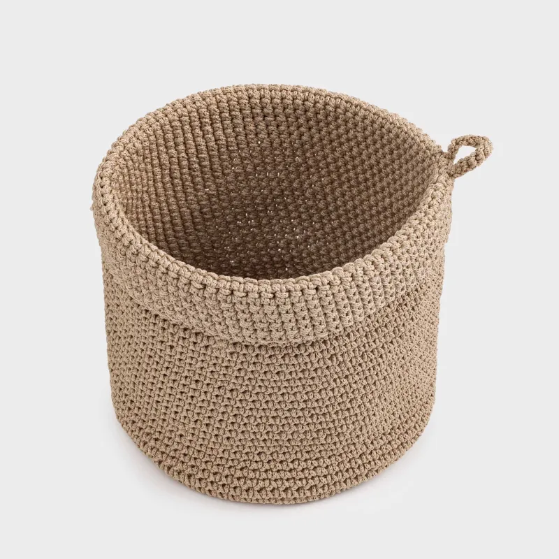 Корзина для хранения, 16х19 см, плетеная, с держателем, полиэстер, круглая, коричневая, Bolsa, image-1