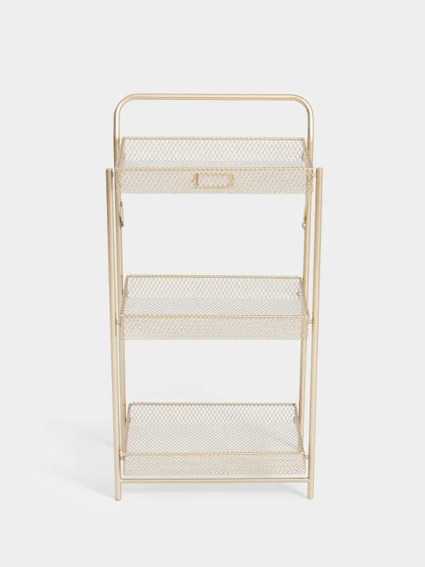 Этажерка, 3-х ярусная, 42х27х82 см, металл, золотистая, Compact gold , image-0