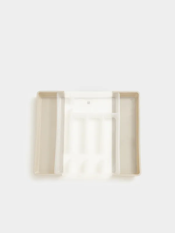 Лоток для столовых приборов, 37х27 см, 7 отд, раздвижной, пластик, бело-серый, Keeping, image-2