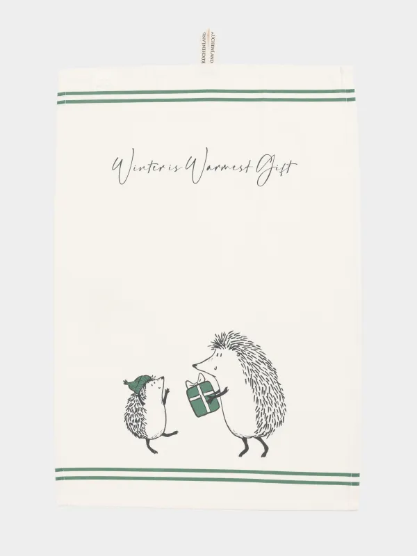 Полотенце кухонное, 40х60 см, хлопок, молочное, Ежи, Hedgehog christmas, image-0