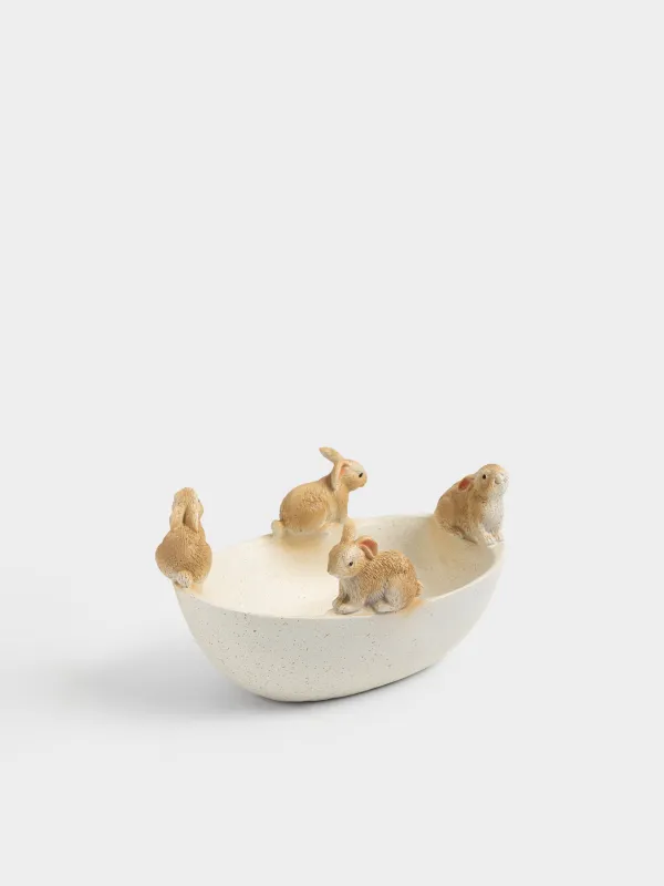 Блюдо декоративное, 18х13х9 см, полирезин, бело-коричневое, Кролики, Easter lace, image-5