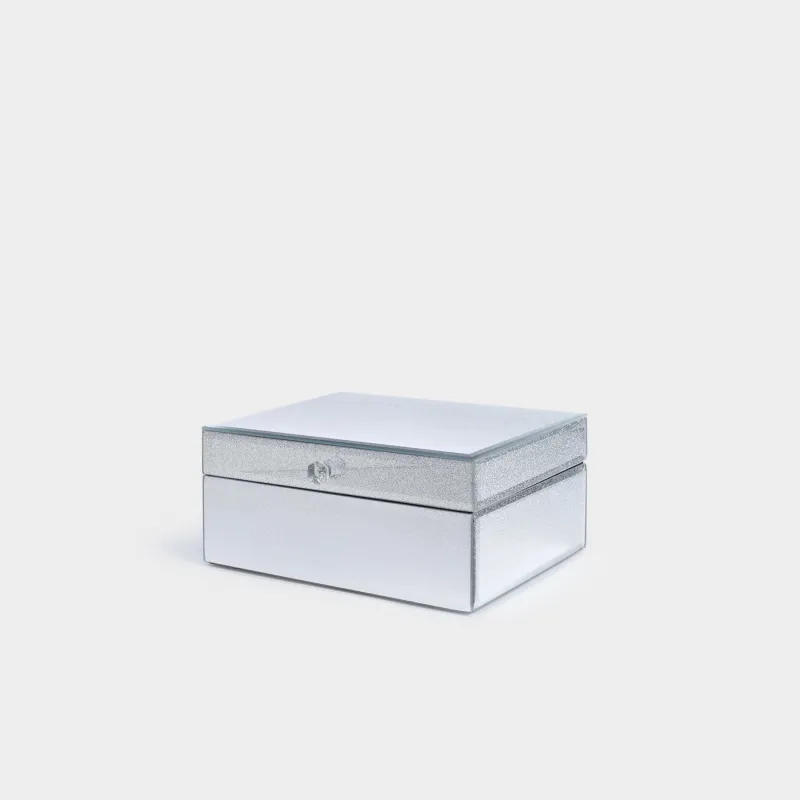 Шкатулка для украшений, 20х15 см, стекло, серебристая, с блестками, Actress