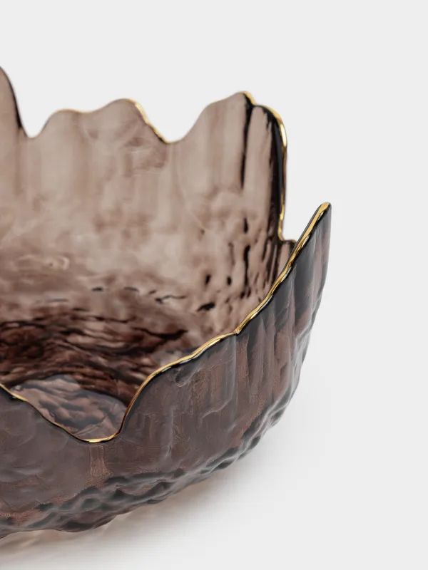 Салатник, 18х7 см, 700 мл, стекло, коричневый, с золотистым кантом, Nautilus color, image-2