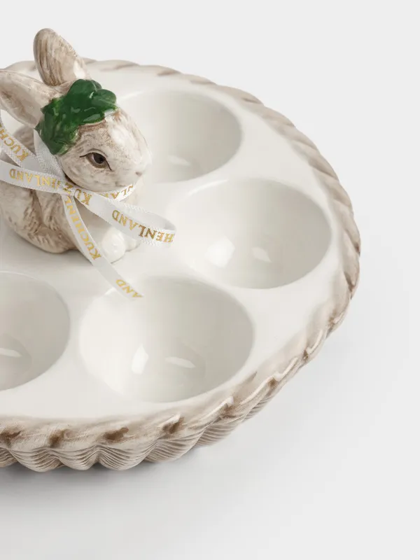 Блюдо пасхальное, 15х10 см, 6 отд, керамика D, молочно-коричневое, Кролик c венком, Easter lace, image-4
