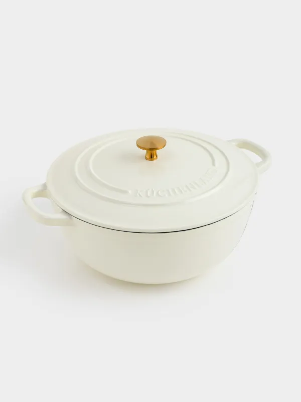 Казан, 27 см, 4,5 л, с крышкой, чугун, молочный, Light kitchen, image-2