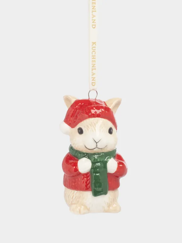 Игрушка елочная, 8 см, керамика D, Кролик в шапке и шарфе, Figure christmas, image-0