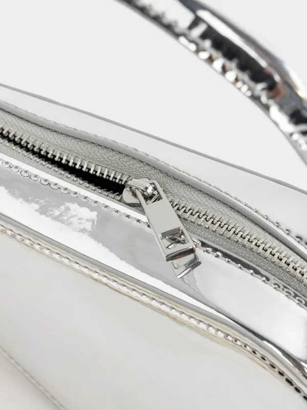 Сумка женская, 22х10 см, с ручкой, полиуретан, серебристая, Plenden, image-3