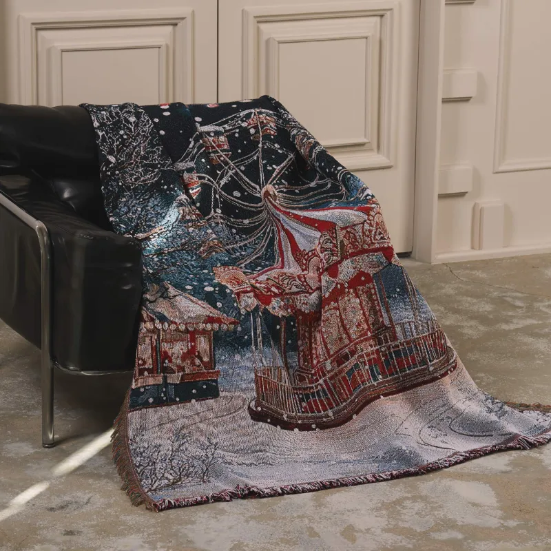 Плед, 130х170 см, с бахромой, гобелен, Карусель, Ride christmas