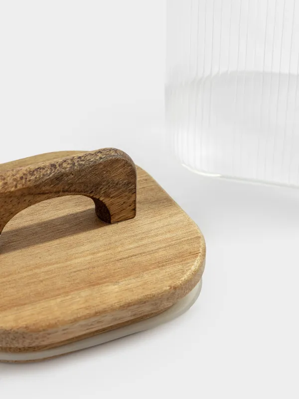 Банка для сыпучих продуктов, 1 л, стекло Р/дерево, квадратная, Ravi wood, image-3