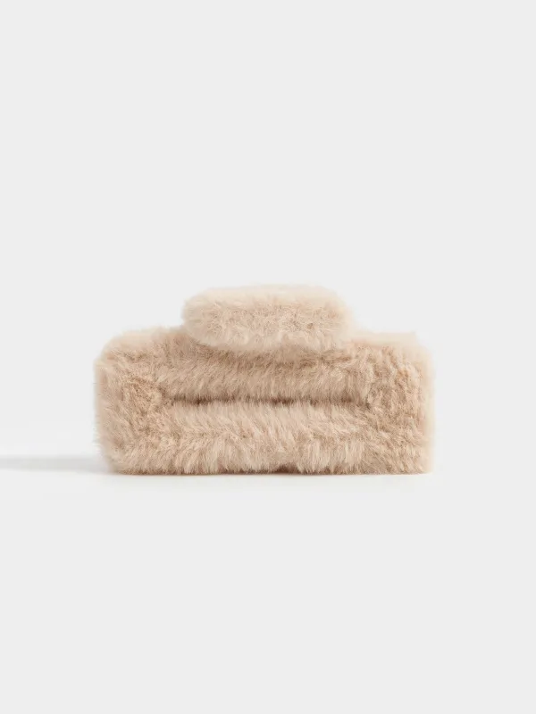 Заколка для волос, 9 см, искусственный мех/пластик, молочная, Крабик, Wooly, image-0