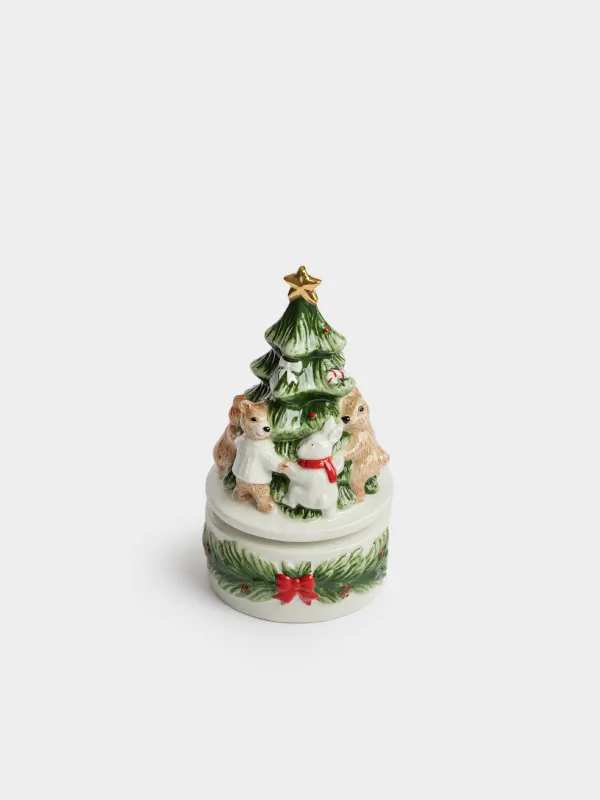 Статуэтка музыкальная, 18 см, заводная, Животные у елки, Christmas friends, image-0