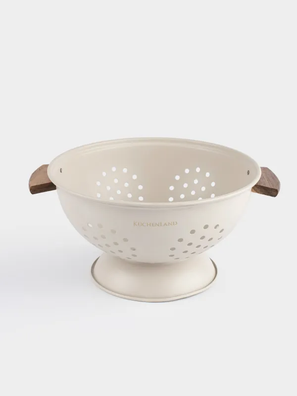 Дуршлаг, 24 см, с ручками, металл/дерево, бежевый, Ritlen, image-1