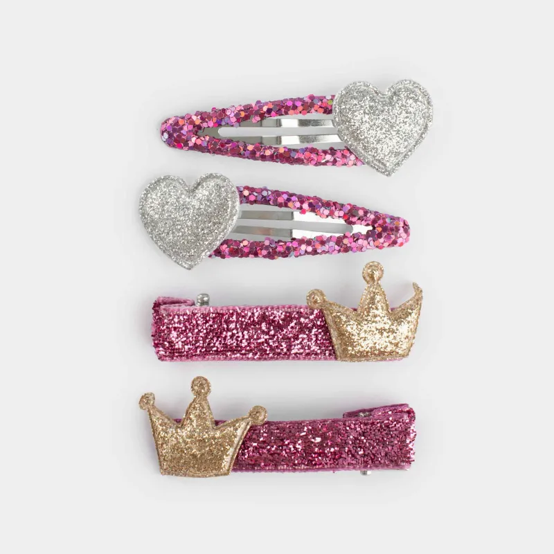 Набор заколок для волос, 5 см, 4 шт, детский, пластик/металл, фиолетовый, Корона/Сердце, Gracile