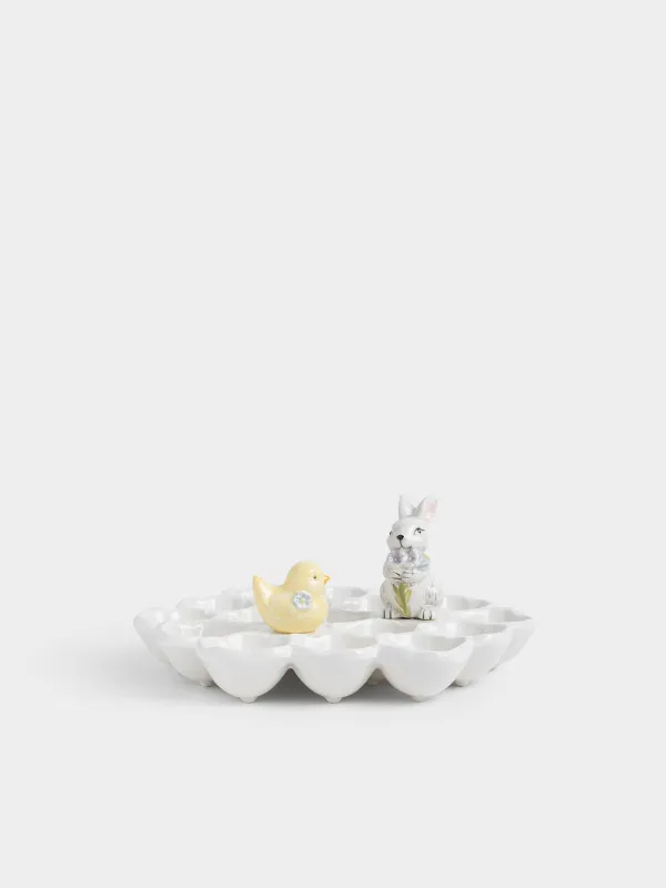 Блюдо пасхальное, 27x12 см, 17 отд, керамика D, молочное, Кролик и цыпленок с цветами, Easter, image-5