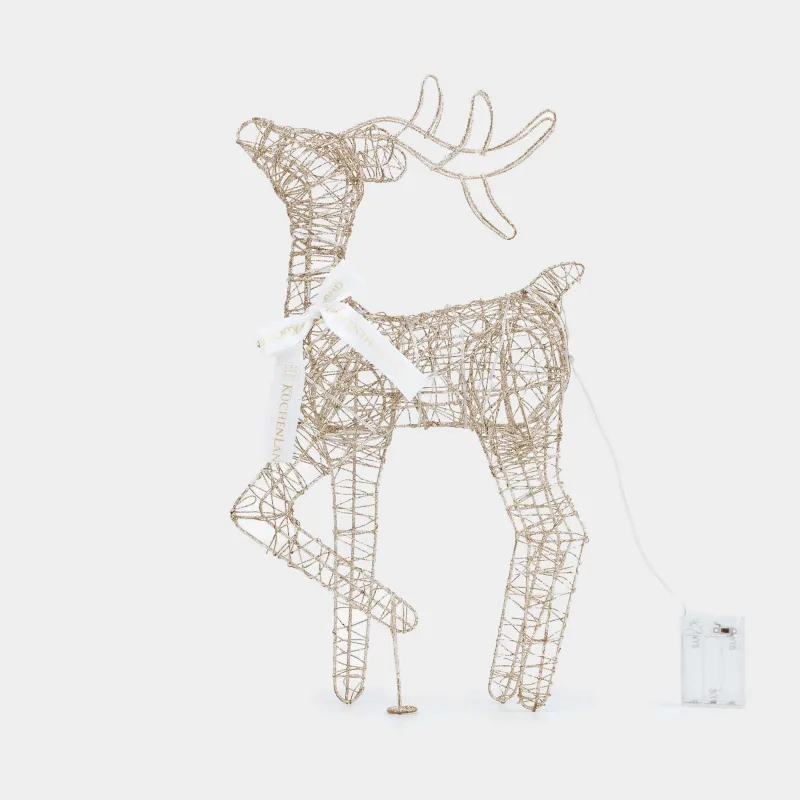 Статуэтка с подсветкой, 51 см, металл, золотистая, Олень с бантом, Deer sparks, image-1
