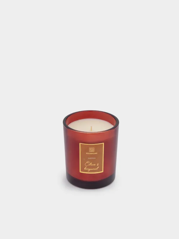 Свеча ароматическая, 9 см, в подсвечнике, стекло, янтарная, Citrus and Bergamot, Emotion, image-0
