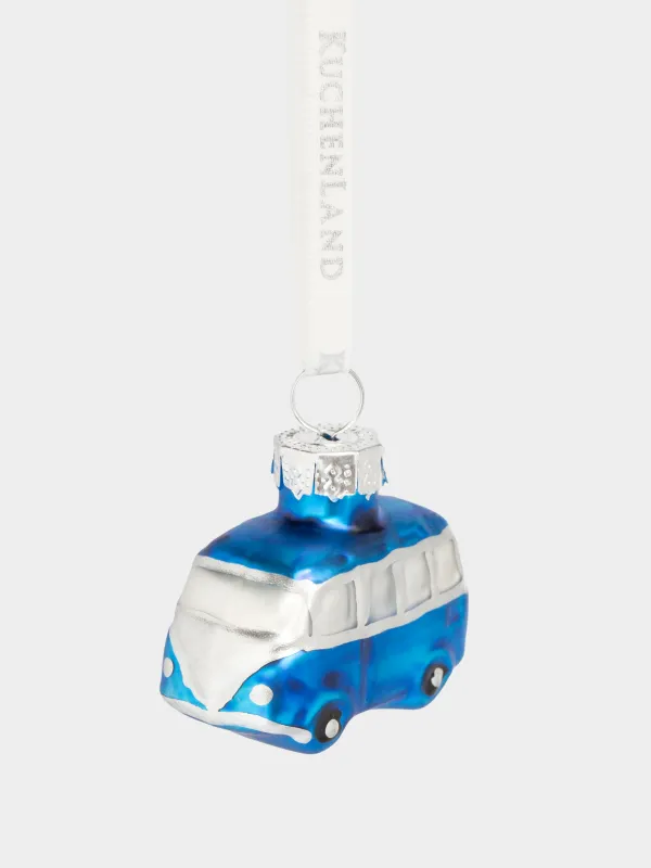 Игрушка елочная, 4 см, стекло, с блестками, голубая, Автобус, Figure christmas, image-0