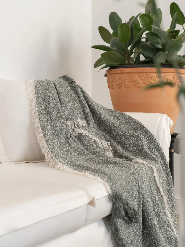 Плед, 130х170 см, с бахромой, акрил/полиэстер, зеленый, Acrylic, image-1