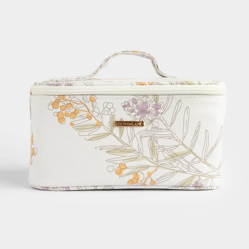 Косметичка, 23х13 см, с ручкой, полиуретан, белая, Мимоза, Isadora, image-0