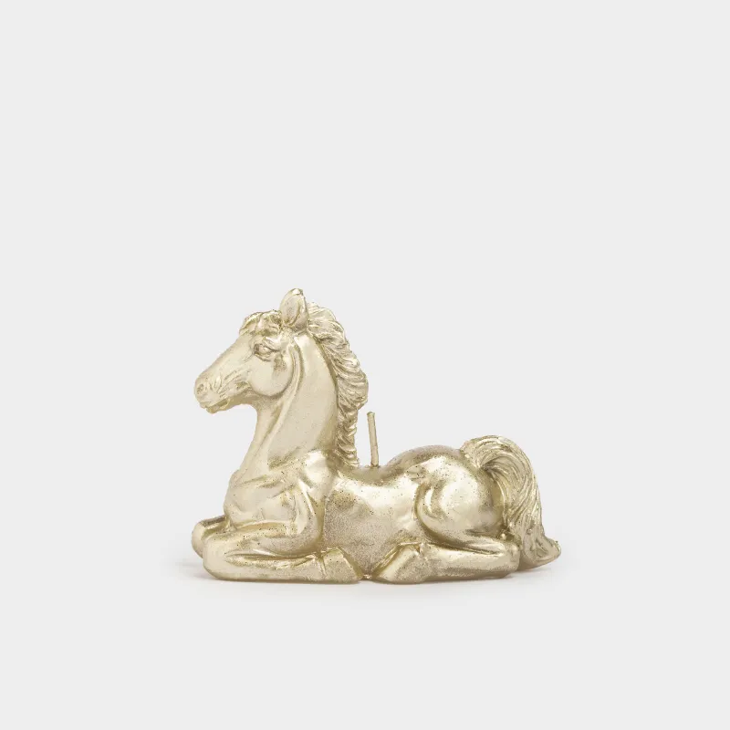 Свеча, 9x7 см, с блестками, шампань, Лошадь, Horse gold
