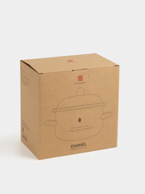 Кастрюля, 20 см, 2,8 л, с крышкой, металл эмалированный/дерево, молочная, Домик, Enamel, image-7