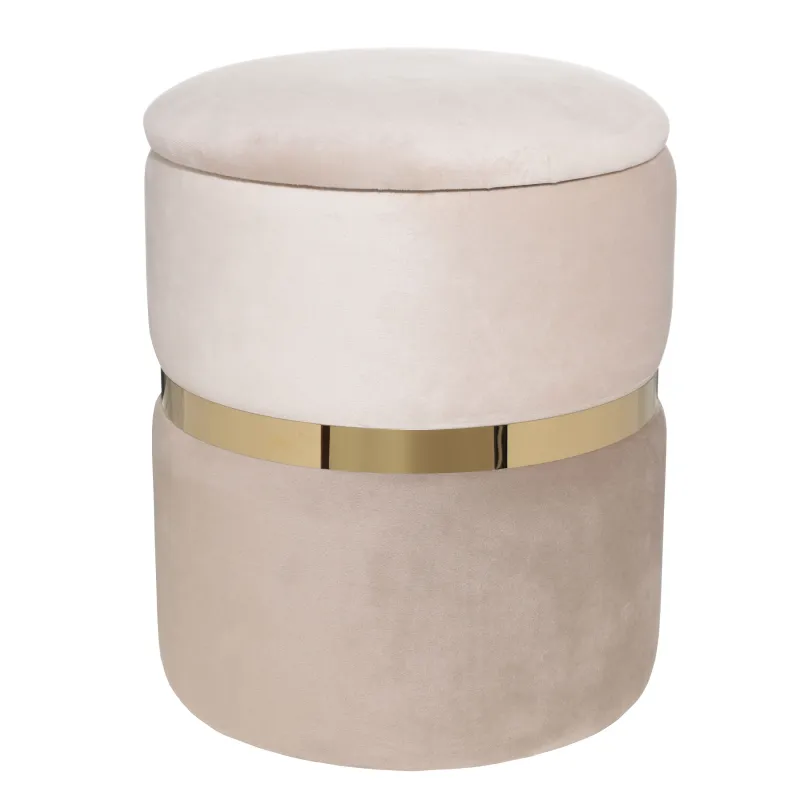 Пуфик, 30х38 см, с ящиком для хранения, вельвет/металл, серо-бежевый, Pouf, image-0
