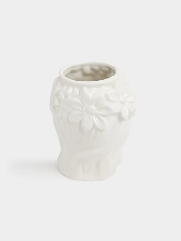 Подставка для косметических кистей, 14 cм, керамика D, молочная, Лицо в цветах, Face flowers, image-3