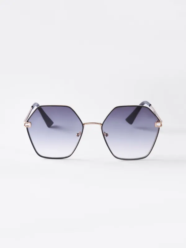 Очки солнцезащитные, металл/пластик, шестиугольные, черные, Geometric, image-0