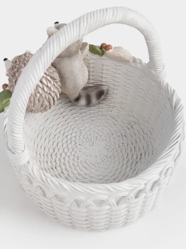 Ваза декоративная, 20х21 см, с ручкой, полирезин, белая, Енот и еж на корзине, Slight frost, image-4
