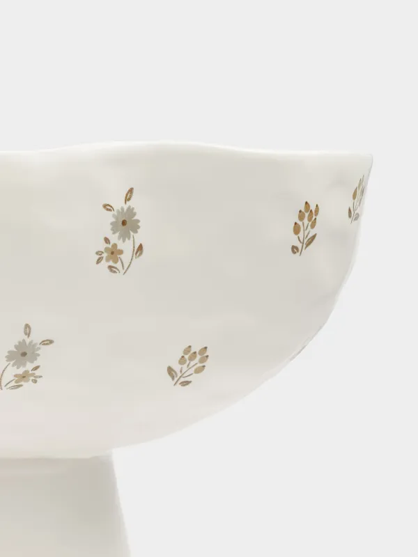 Ваза для фруктов, 24x15 см, на ножке, керамика D, молочная, Винтажные цветы, La flore, image-4