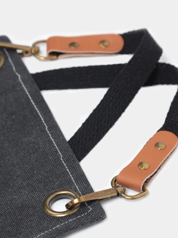 Фартук, 58х78 см, с карманами, терилен/хлопок/искусственная кожа, черный, BBQ, image-3