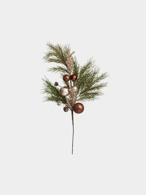 Ветка декоративная, 68 см, Хвоя и шары, Conifer champagne, image-0