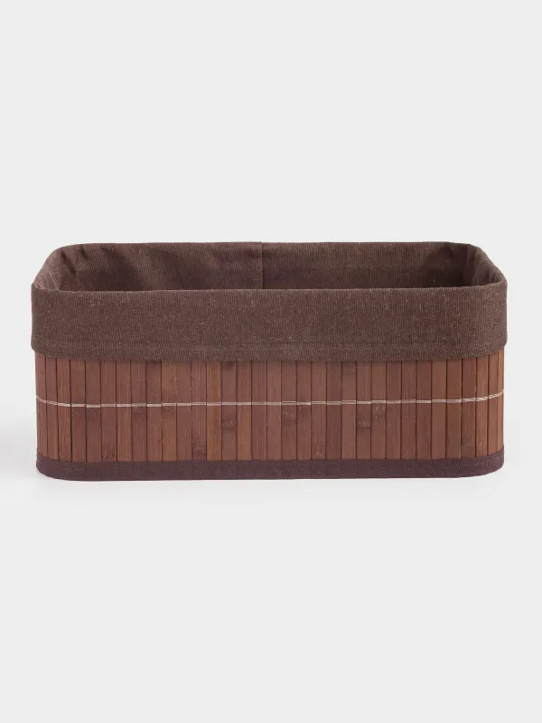 Корзина для хранения, 30x20х12 см, бамбук/хлопок, прямоугольная, коричневая, Stem, image-0