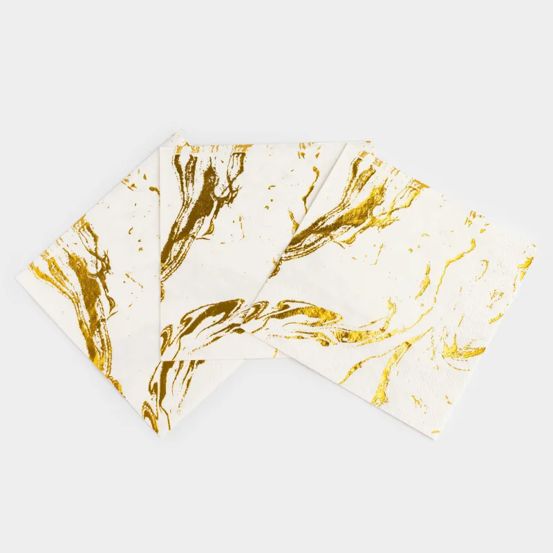 Салфетки бумажные, 33х33 см, 20 шт, квадратные, белые, Золотистый мрамор, Maniera, image-2
