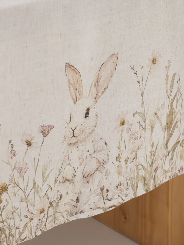 Скатерть, 170х250 см, полиэстер/лен, бежевая, Кролик в цветах, Bunny in flowers, image-5