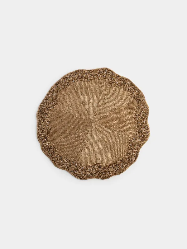 Салфетка под приборы, 36 см, бисер, круглая, золотистая, Волнистые края, Art beads, image-0