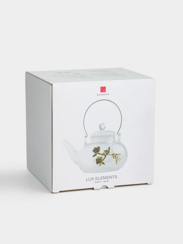 Чайник заварочный, 900 мл, стекло Б/металл, Золотистые цветы, Lux elements, image-4