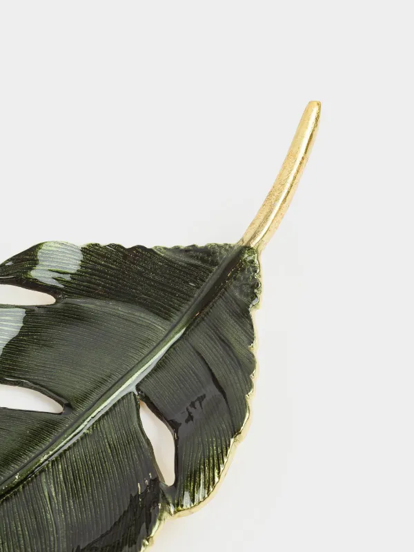 Блюдо декоративное, 45х15 см, металл, зелено-золотистое, Тропический лист, Tropical, image-3