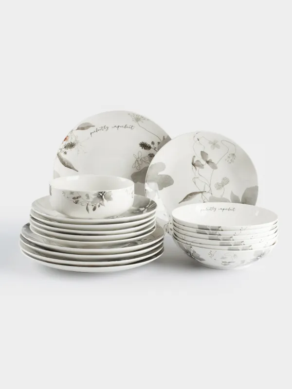 Сервиз обеденный, 6 перс, 19 пр, фарфор N, Серые цветы, Watercolor, image-0
