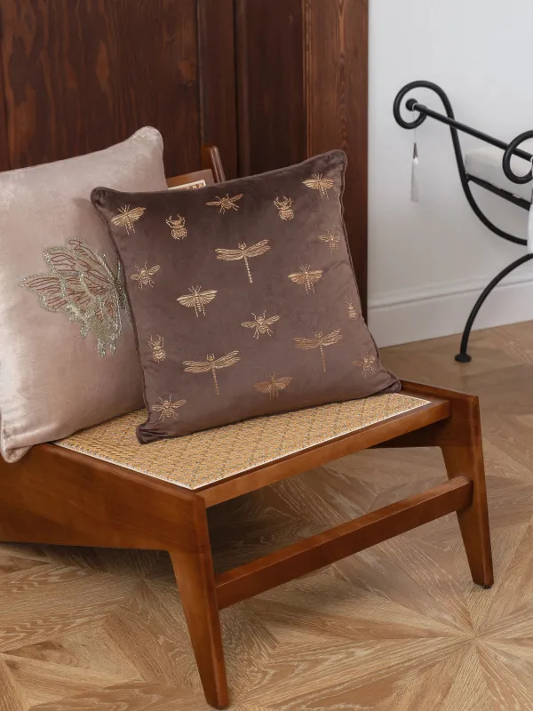 Подушка декоративная, 45х45 см, вельвет, коричневая, Жуки, Bugs, image-6