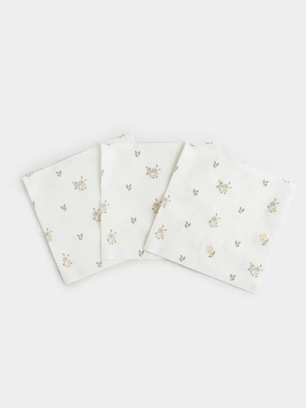 Салфетки бумажные, 33х33 см, 20 шт, квадратные, белые, Винтажные цветы, La flore, image-3