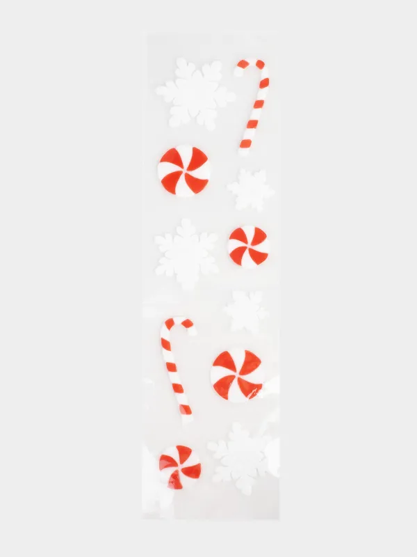 Набор наклеек, 14х50 см, многоразовые, термопластик, Снежинки и леденцы, Christmas decal, image-0